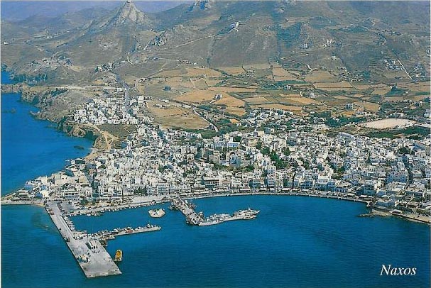 Aerial view of Naxos Town and port