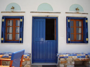 Blue door and traditional villa entrance in Naxos